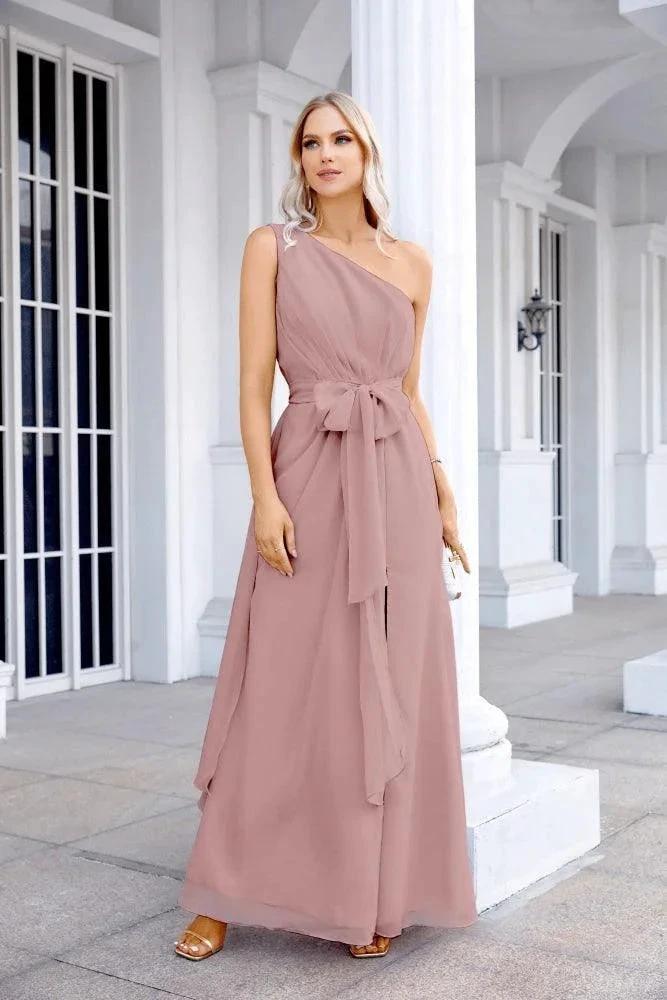 Ladies Chiffon One Shoulder Bridesmaid Evening Dress Wedding Party Evening Dress 28133 by numbersea