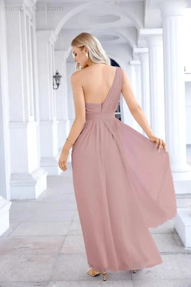 Ladies Chiffon One Shoulder Bridesmaid Evening Dress Wedding Party Evening Dress 28133 (ZD17003)