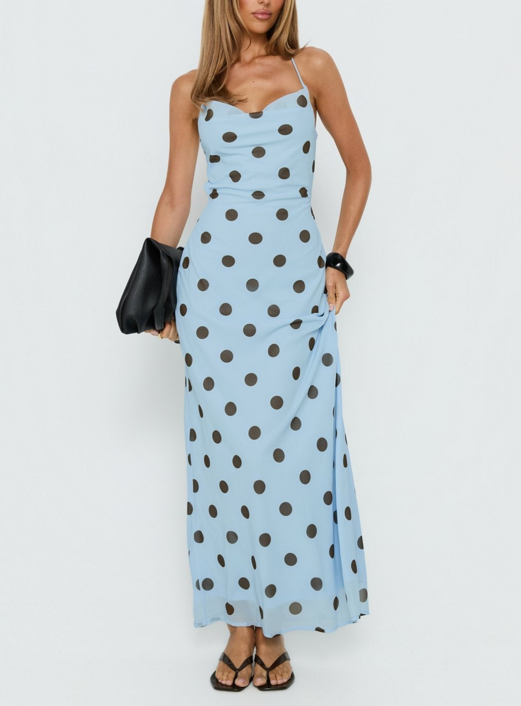 Gentle Graceful Pink Polka Dot Brace Dress Women Vintage Backless Lace up Design Tight Waist Maxi Dress