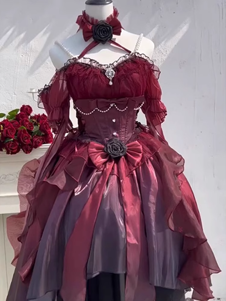Chic High-Low Halter Burgundy Organza Party Birthday Dresses Birthday Outfits - FashionDia