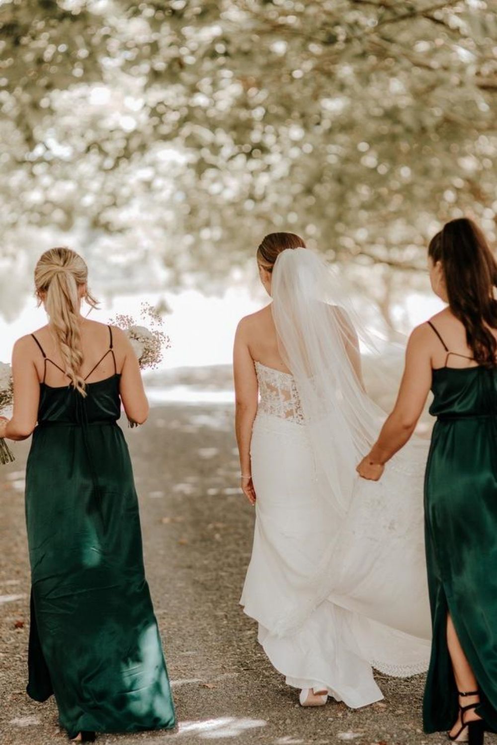 A Line Spaghetti Straps Green Long Bridesmaid Dress with Split Front