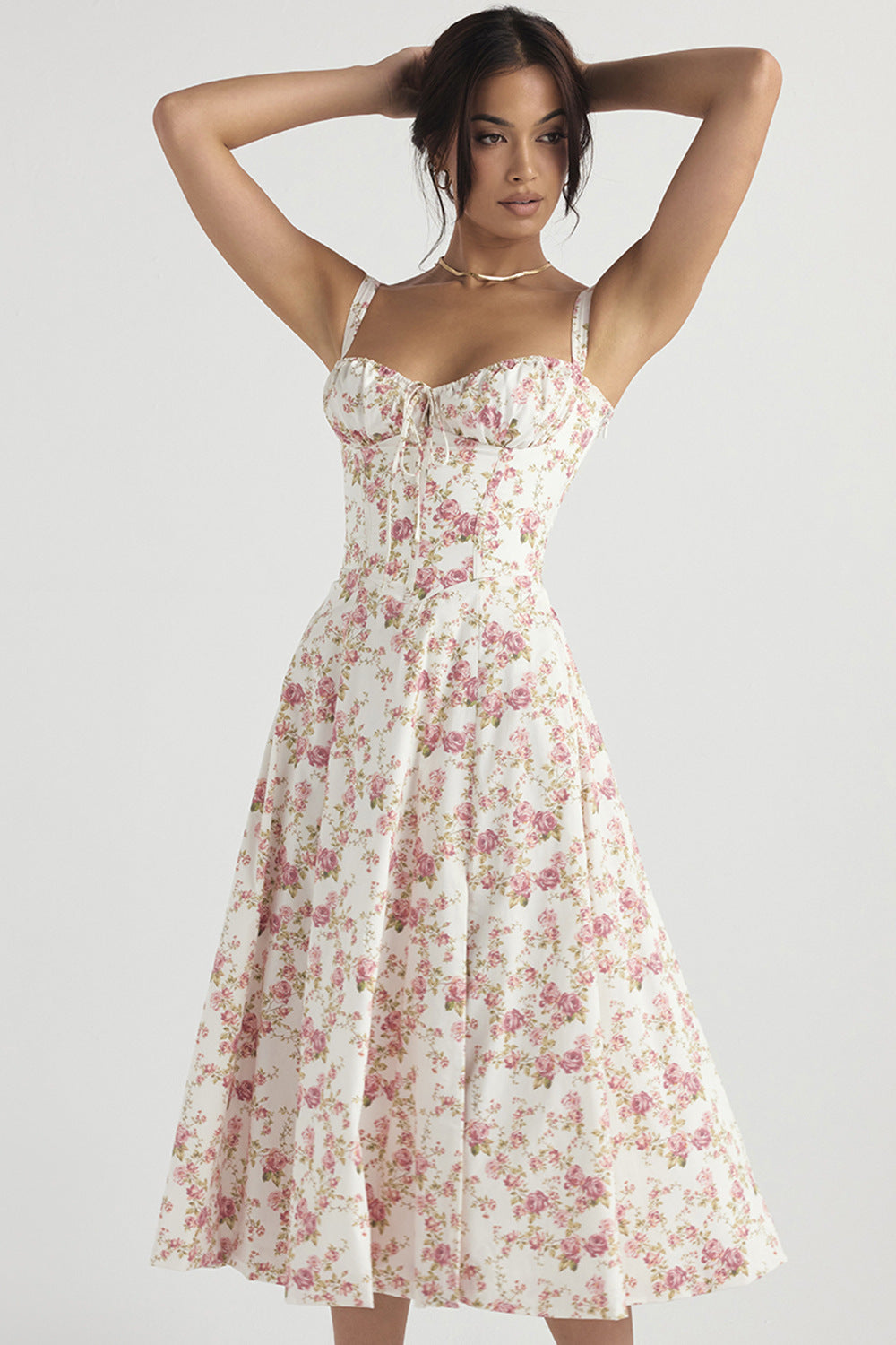 Lucía Boutique Vintage Tight Dress with Floral Pattern and Waist Evening Wear Edit