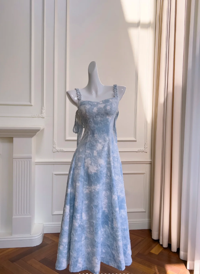Fairy Blue A Line Satin Prom Dress Long Evening Dress Y8576 - VelvetHem