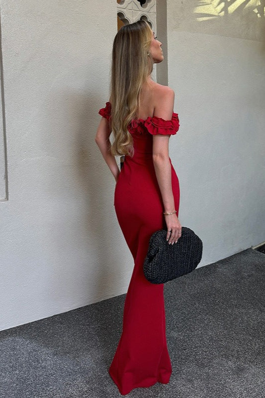 Ruffle Trim Bardot Party Dress - View 4 | VelvetHem