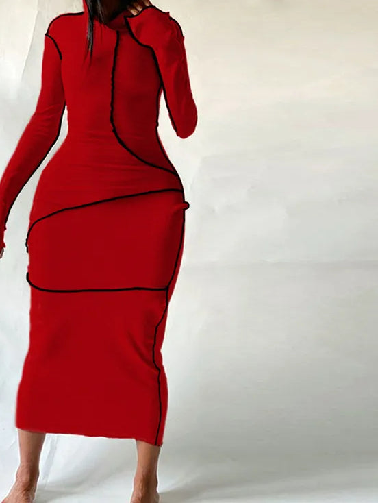 Patchwork Hoodie Slit Midi Dress - View 4 | VelvetHem