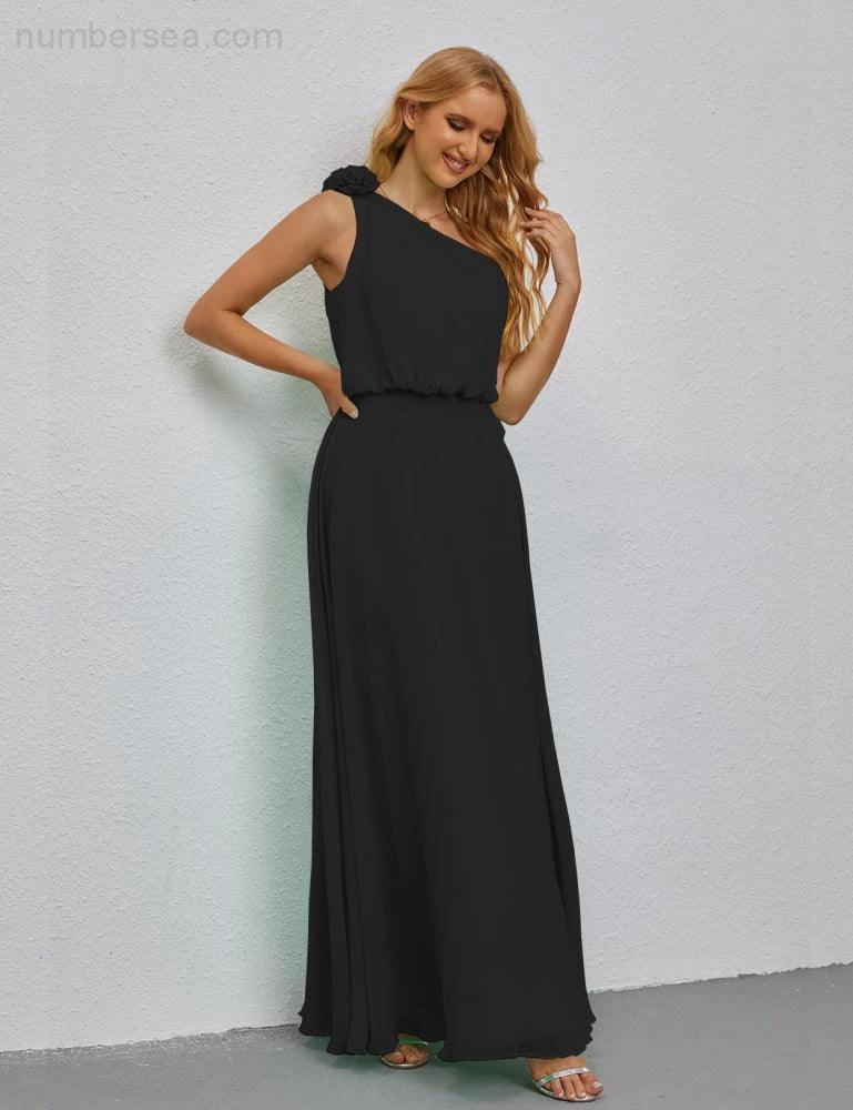 Ruffled One Shoulder Sleeveless Long Bridesmaid Dresses A-line Formal Evening Gown Side Split 28080 (ZD17018)