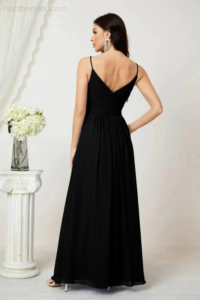 ZapDress Chiffon V-Neck Bridesmaid Dress Spaghetti Strap Long Formal Party Prom Gowns with Slit 28010 (ZD17028)