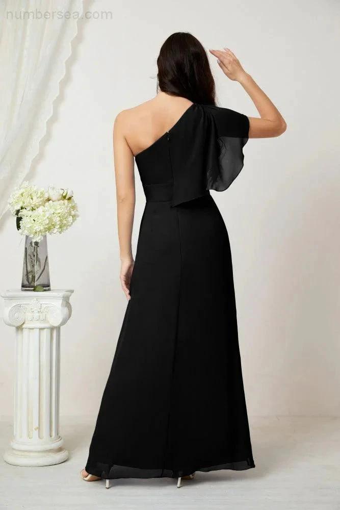 ZapDress  Chiffon Ruffled One Shoulder Long Bridesmaid Dresses A-line Formal Evening Gown Side Split 2809 (ZD17049)