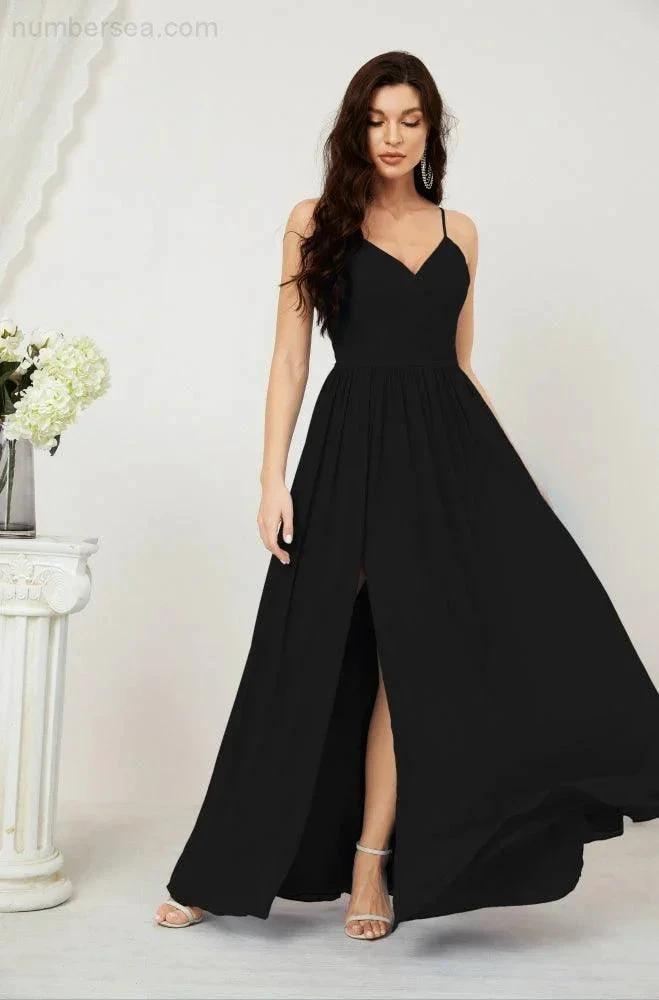ZapDress  Neck Bridesmaid Dresses Chiffon Long Spaghetti A-line Formal Prom Gown for Wedding Party Evening 2801 (ZD16961)