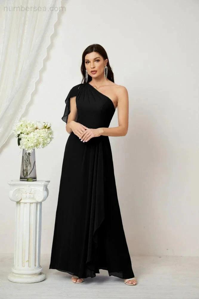 ZapDress  Chiffon Ruffled One Shoulder Long Bridesmaid Dresses A-line Formal Evening Gown Side Split 2809 (ZD17049)