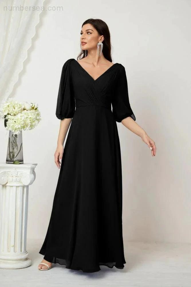 ZapDress  Formal Prom Gown Women V-Neck Chiffon Bridesmaid Dresses Long Bishop Sleeve Party Dress 2807 (ZD17027)