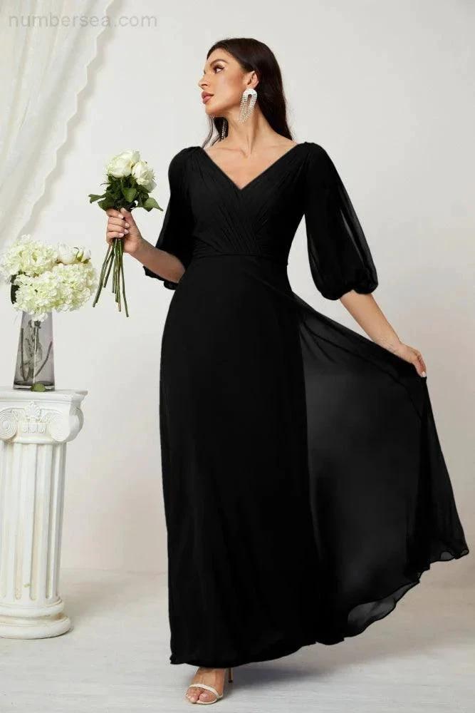 ZapDress  Formal Prom Gown Women V-Neck Chiffon Bridesmaid Dresses Long Bishop Sleeve Party Dress 2807 (ZD17027)