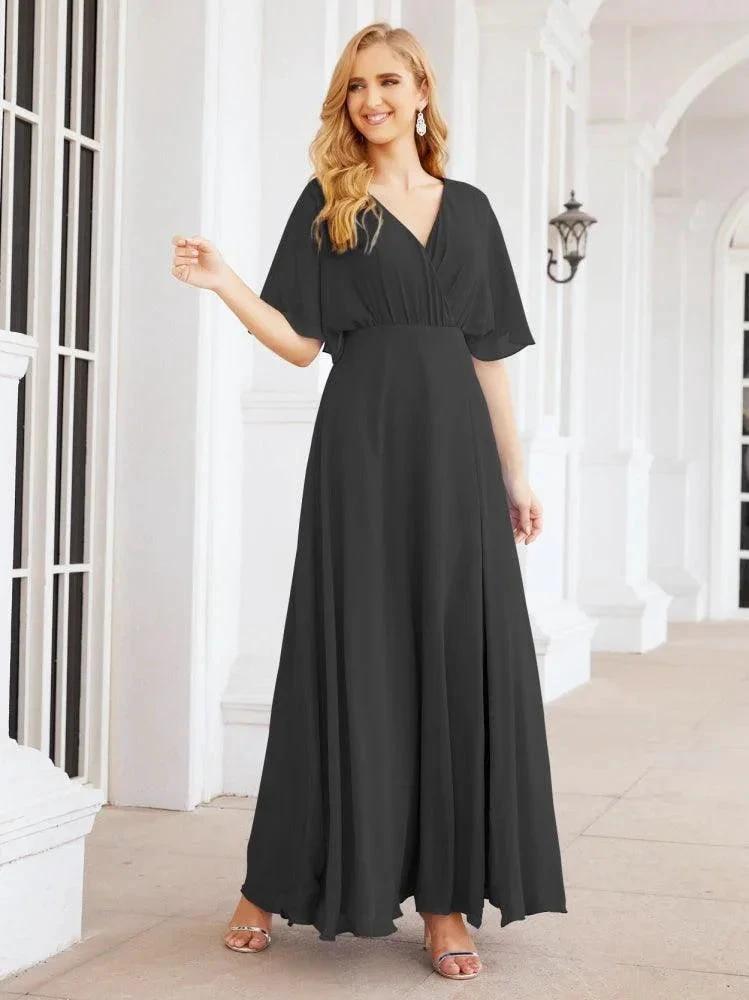 Numbersea V-Neck Bridesmaid Dress Chiffon Long Open Back Formal Dresses for Women Party Evening 28067 by numbersea