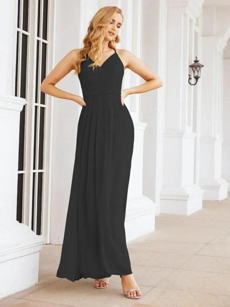 Numbersea Spaghetti Strap Bridesmaid Dresses V-Neck Long A-Line Formal Prom Gowns 28063 by numbersea