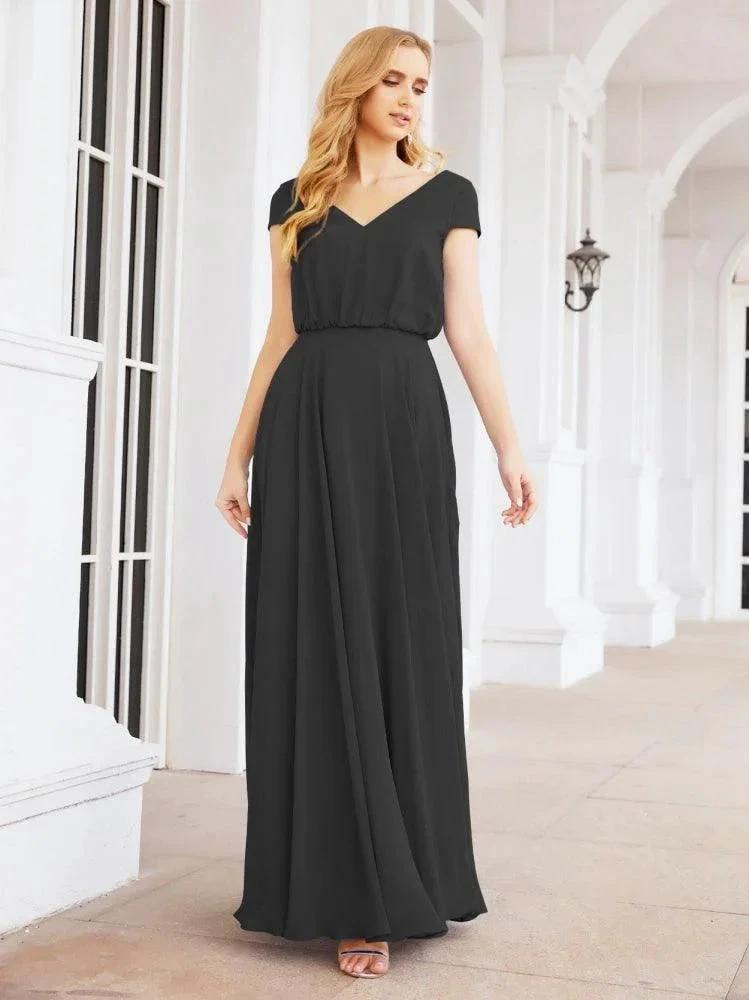 Numbersea V-Neck Bridesmaid Dresses Long Cap Sleeves Prom Evening Formal Gowns 28071 by numbersea