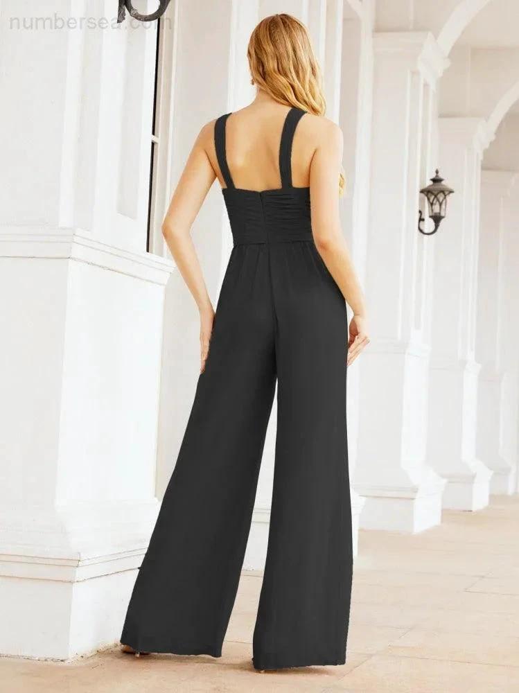 ZapDress Crisscross Neck Jumpsuit Formal Evening Dress Long Bridesmaid Dresses Bell-bottomed Pants 28033 (ZD17024)
