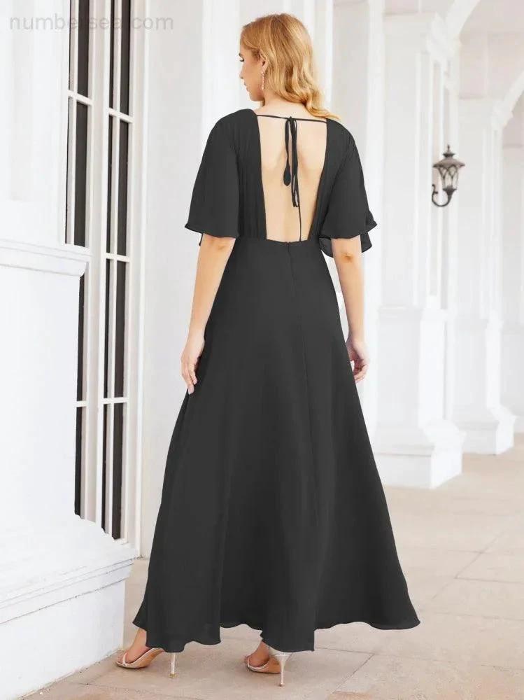 ZapDress V-Neck Bridesmaid Dress Chiffon Long Open Back Formal Dresses for Women Party Evening 28067 (ZD17046)