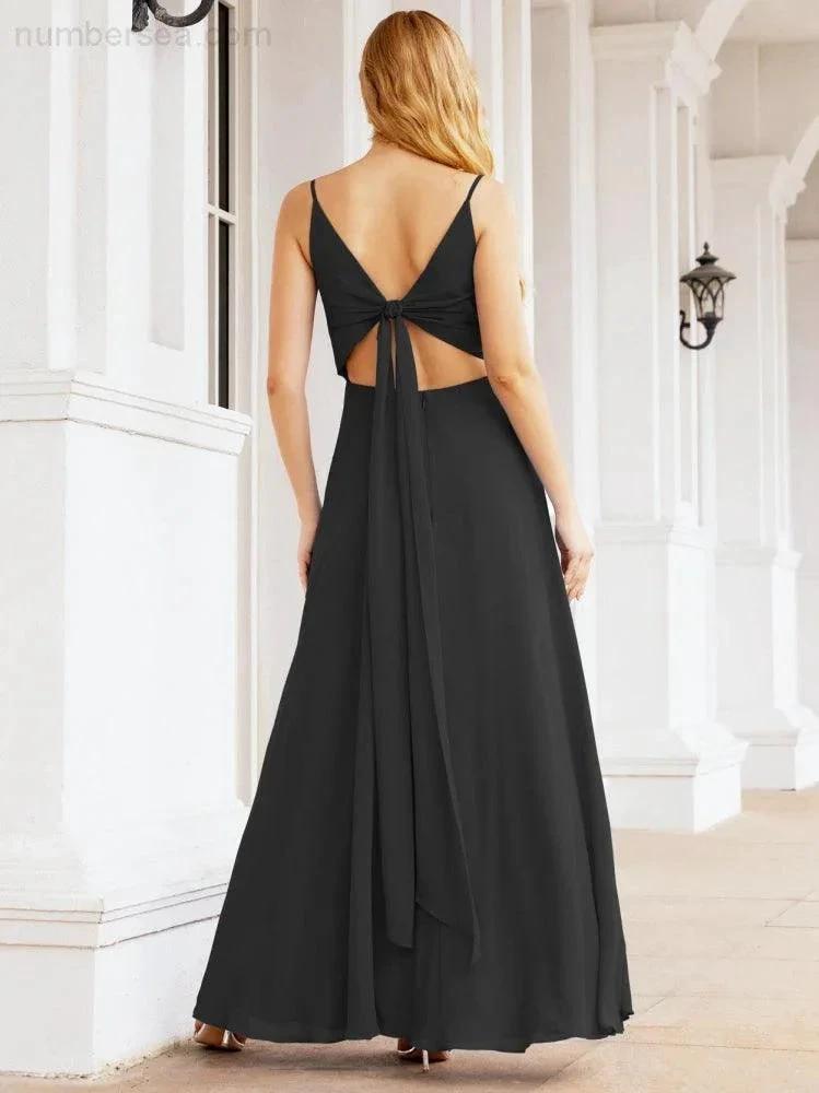ZapDress Spaghetti Strap Bridesmaid Dresses V Neck Butterfly Back Fromal Evening Party Prom Gown 28036 (ZD17001)