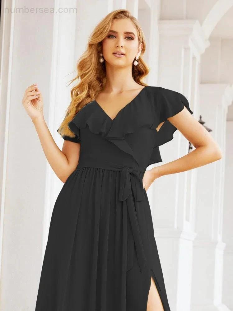 Bridesmaid Dresses with Flutter Sleeves Formal Evening Party Prom Gowns 28044 (ZD17033)