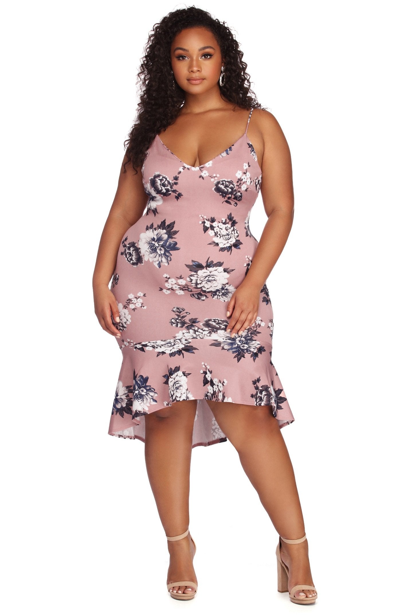 Plus Flow With Floral Midi Dress - Fashionpara