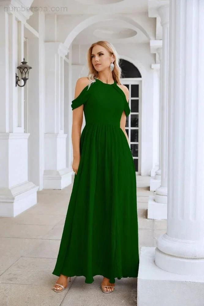Ladies Chiffon Off Shoulder Swing Sleeve Front Slit Bridesmaid Evening Dress Wedding Party Evening Dress 28117 (ZD17011)