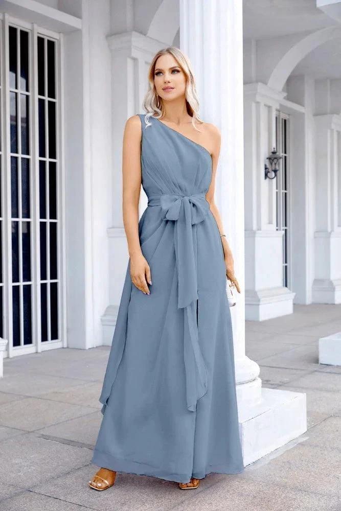 Ladies Chiffon One Shoulder Bridesmaid Evening Dress Wedding Party Evening Dress 28133 by numbersea