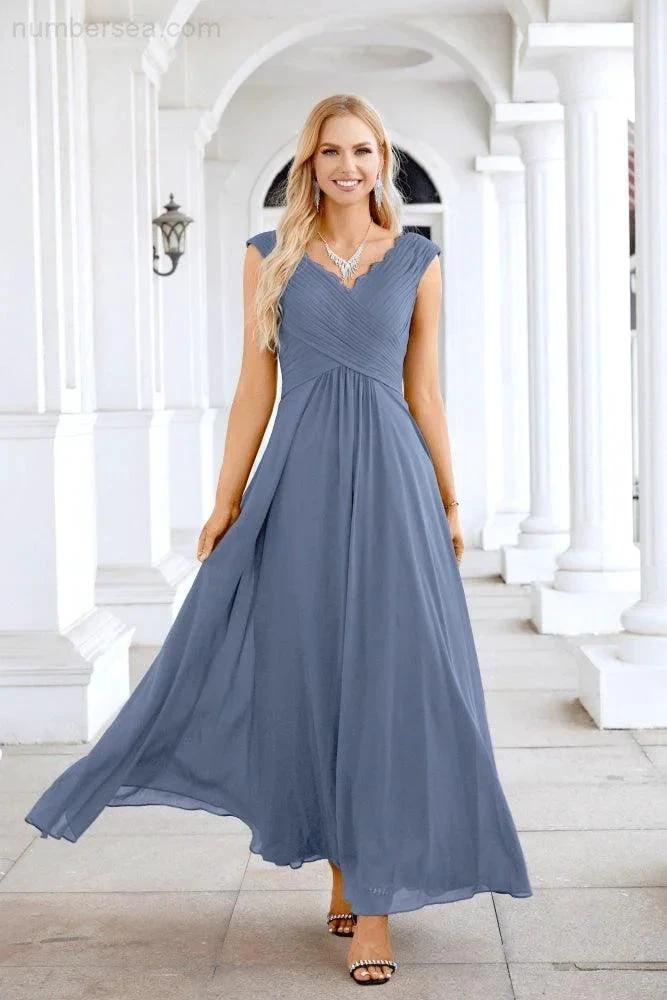 Ladies Chiffon V Neck Sleeveless Floor Length Bridesmaid Evening Dress Wedding Party Evening Dress 28126 (ZD16989)