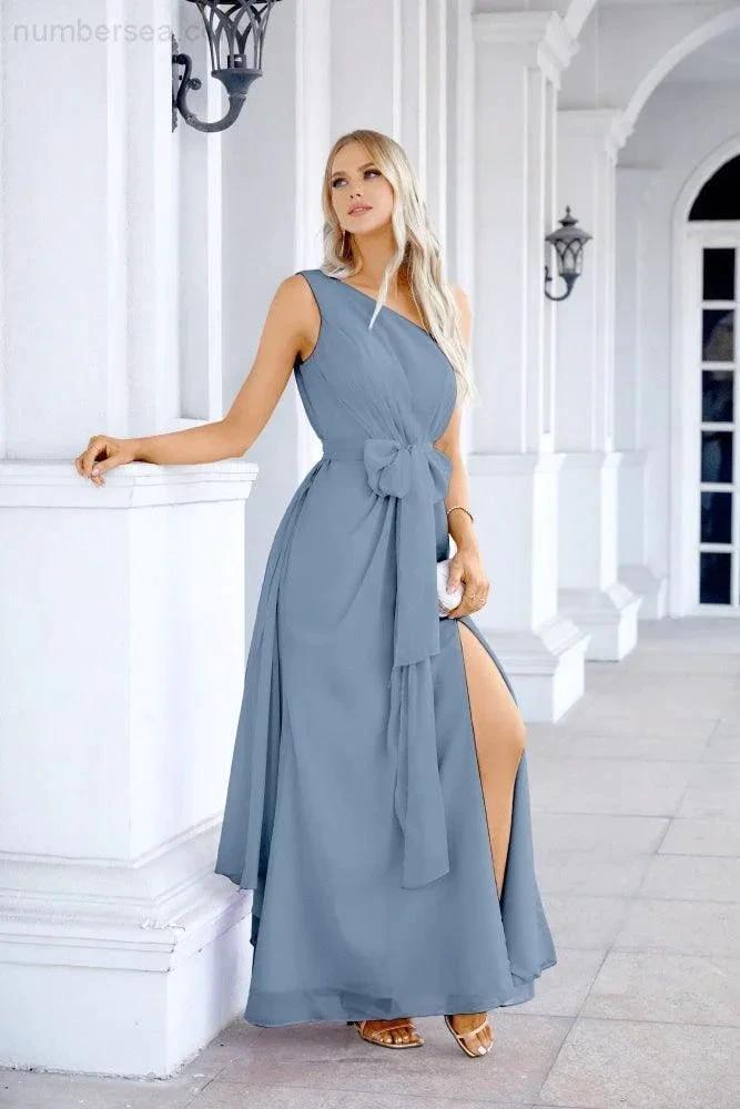 Ladies Chiffon One Shoulder Bridesmaid Evening Dress Wedding Party Evening Dress 28133 (ZD17003)