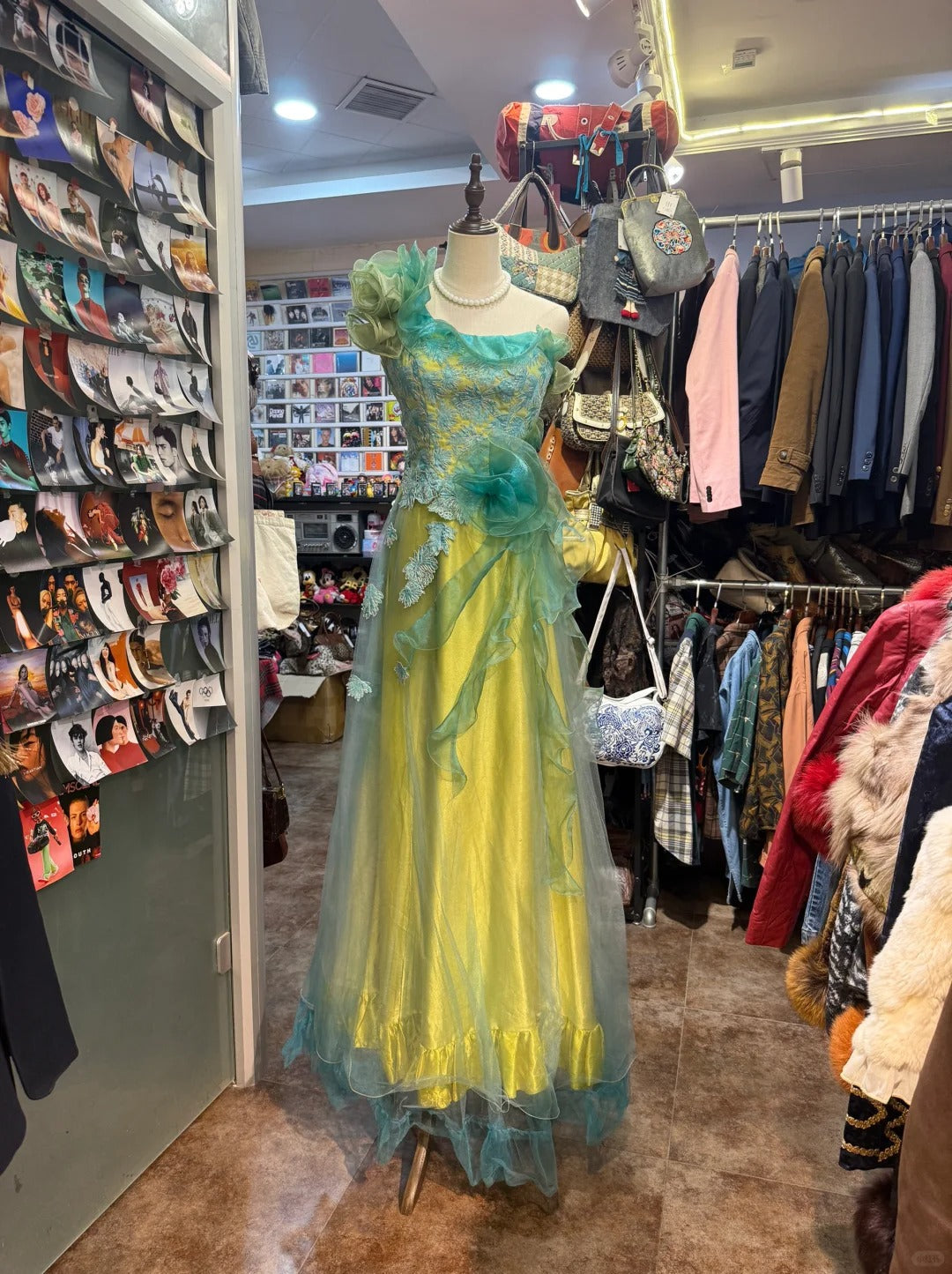 Beautiful Yellow-Green A-Line One-Shoulder Tulle Long Prom Dress Evening Dress