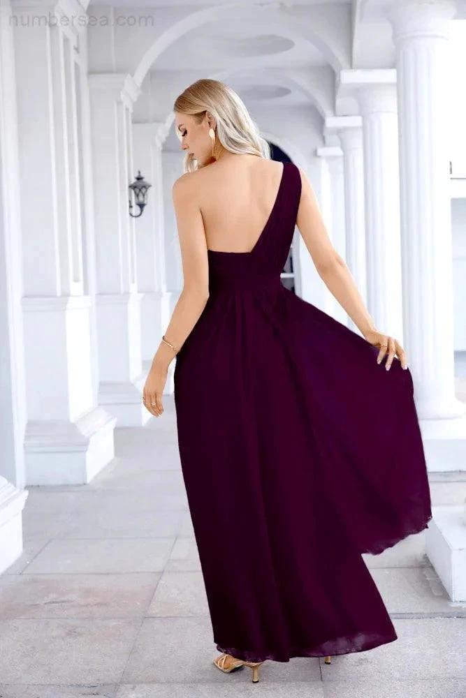 Ladies Chiffon One Shoulder Bridesmaid Evening Dress Wedding Party Evening Dress 28133 (ZD17003)