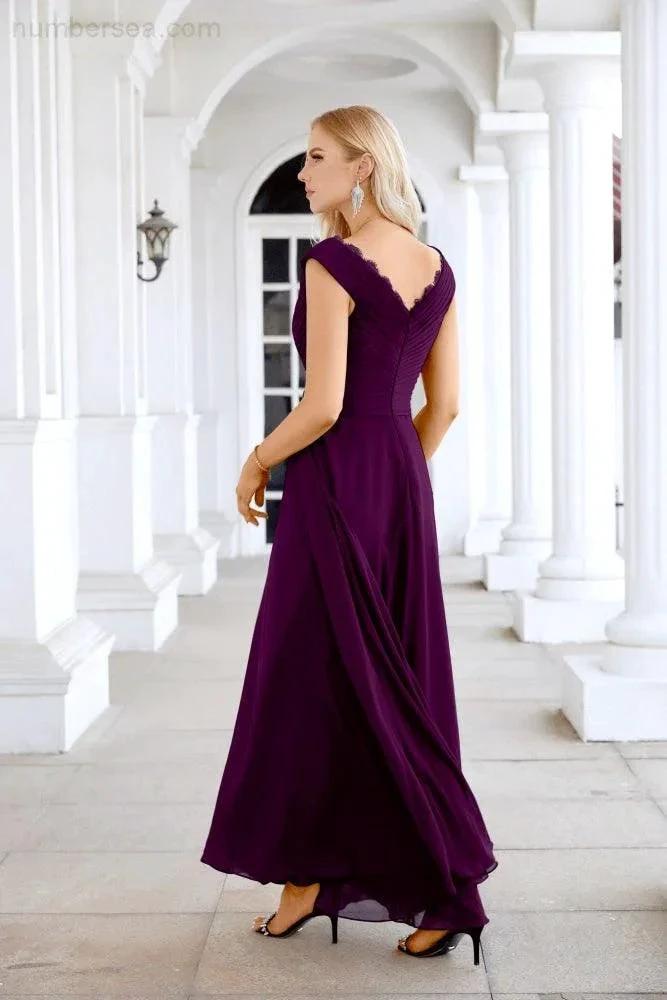 Ladies Chiffon V Neck Sleeveless Floor Length Bridesmaid Evening Dress Wedding Party Evening Dress 28126 (ZD16989)