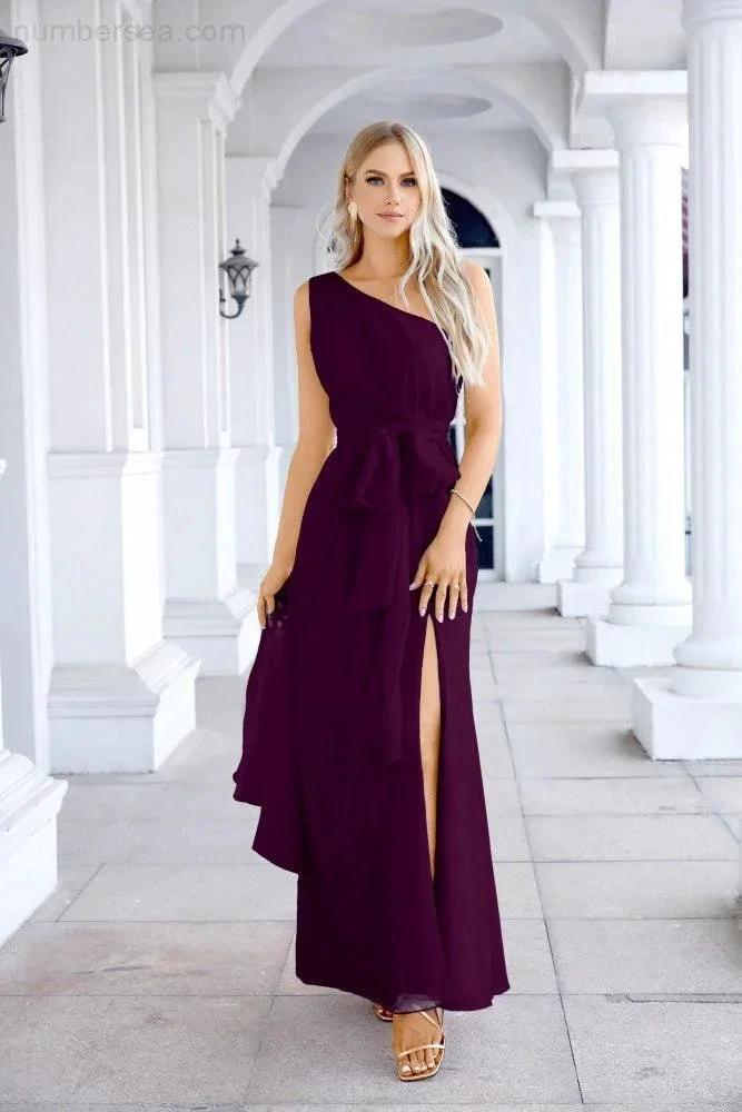 Ladies Chiffon One Shoulder Bridesmaid Evening Dress Wedding Party Evening Dress 28133 (ZD17003)