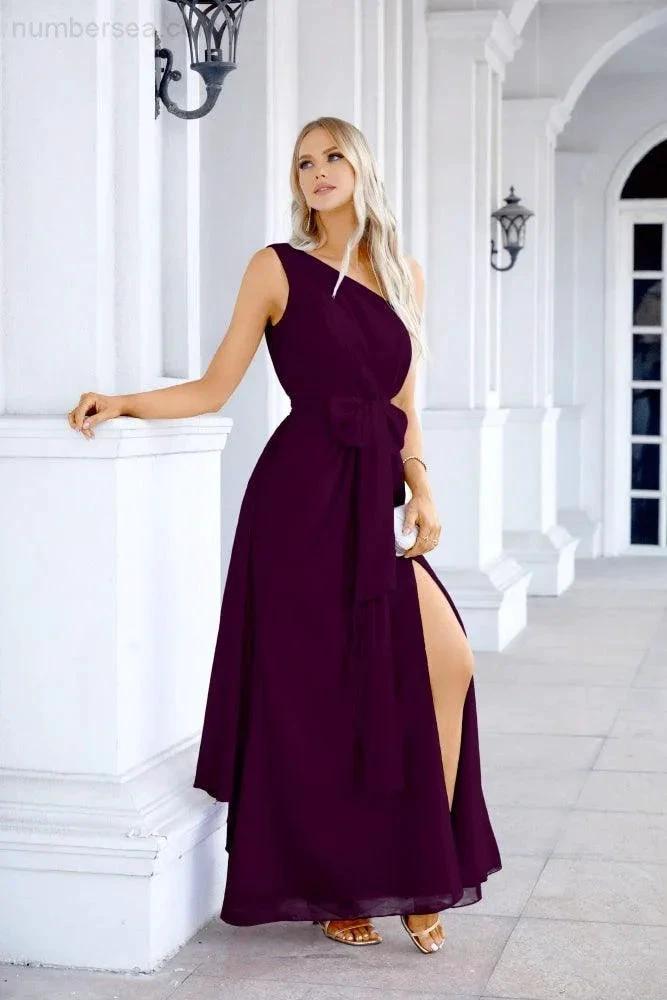 Ladies Chiffon One Shoulder Bridesmaid Evening Dress Wedding Party Evening Dress 28133 (ZD17003)