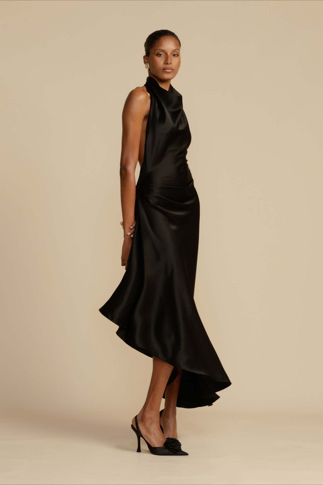 Elegant Satin Slit Contemporary Dress for Comfort Fit Design