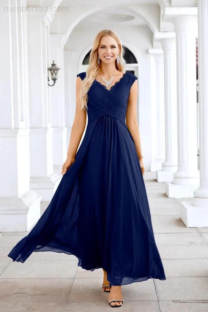 Ladies Chiffon V Neck Sleeveless Floor Length Bridesmaid Evening Dress Wedding Party Evening Dress 28126 (ZD16989)