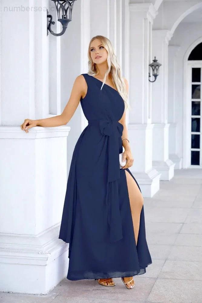 Ladies Chiffon One Shoulder Bridesmaid Evening Dress Wedding Party Evening Dress 28133 (ZD17003)