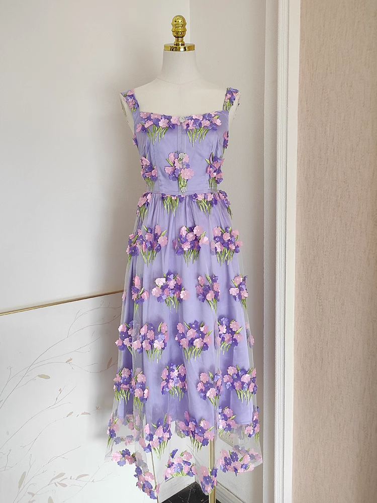 Cute A line Straps Sleeveless Lilac Floral Party Dress Short Birthday Outfits