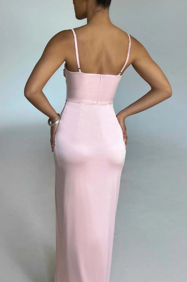 Halter Edition Slit Waist Cinching Maxi Bodycon Dress