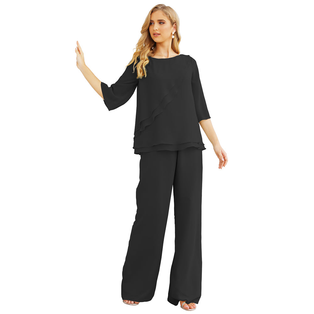 Sunnderly Chiffon Mother of The Bride Dress Plus Size Pant Suits Ruffle Layers - View 11 | VelvetHem