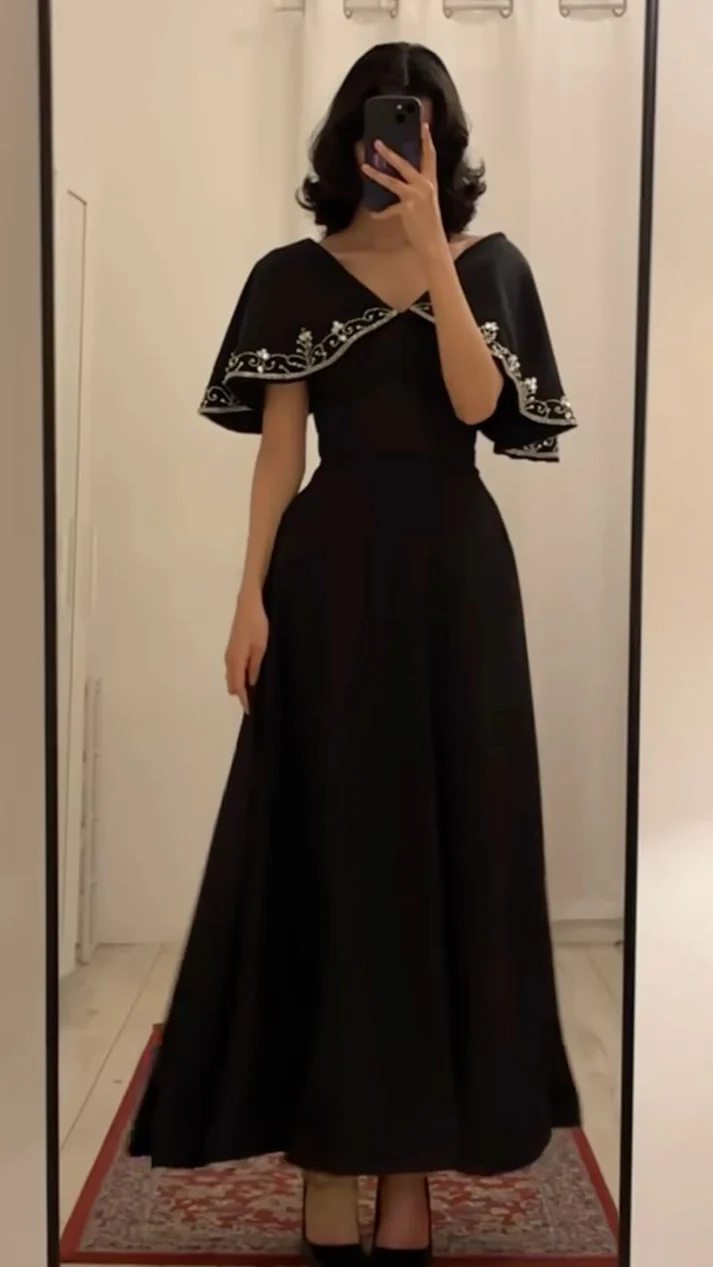 Black A-Line beaded Long Prom & Evening Dress