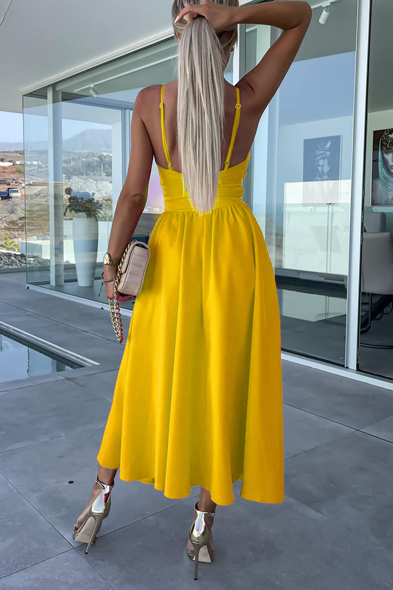Sexy Celebrities Solid Hollowed Out Pocket Slit V Neck Evening Dress Dresses - View 7 | VelvetHem