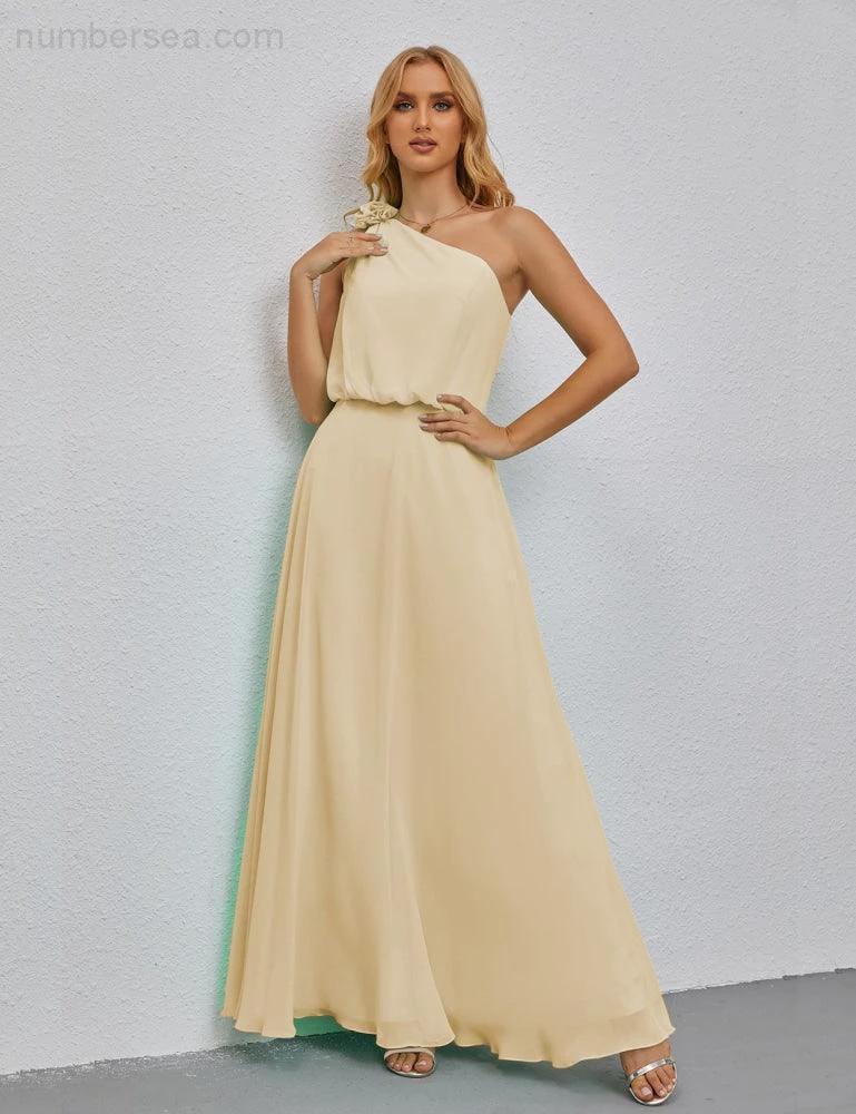 Ruffled One Shoulder Sleeveless Long Bridesmaid Dresses A-line Formal Evening Gown Side Split 28080 (ZD17018)