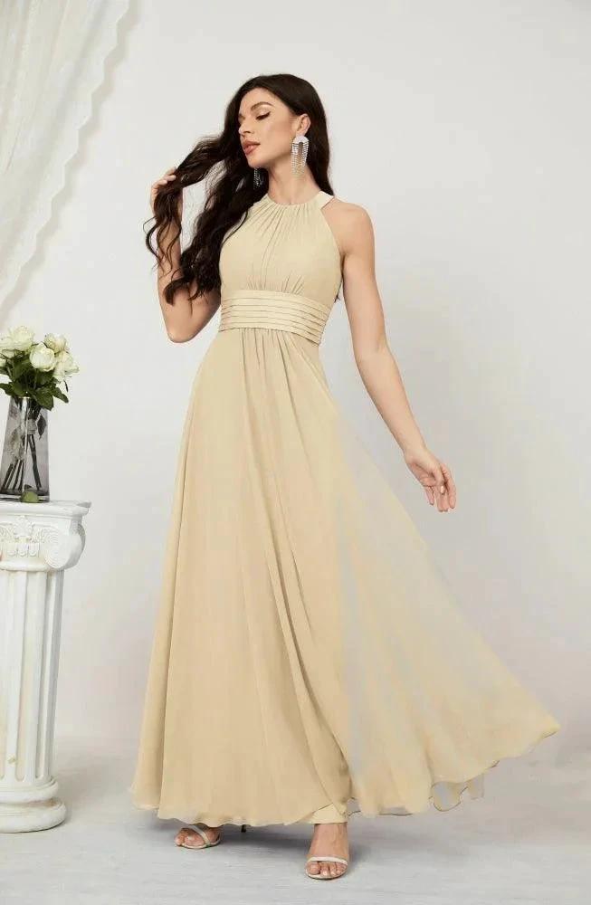 Numbersea Formal Party Gown Dress Chiffon Halter Long Sleeveless Bridesmaid Dresses 2802 by numbersea
