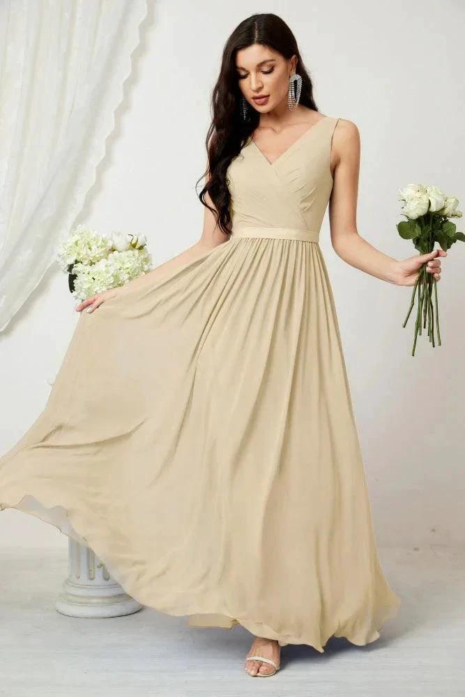 Women's Chiffon Long Bridesmaid Dresses A line Sleeveless Formal Prom Gown for Evening Party Homecoming Dresses 2808 by numbersea