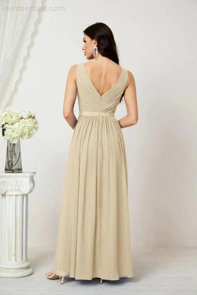 Women's Chiffon Long Bridesmaid Dresses A line Sleeveless Formal Prom Gown for Evening Party Homecoming Dresses 2808 (ZD16947)