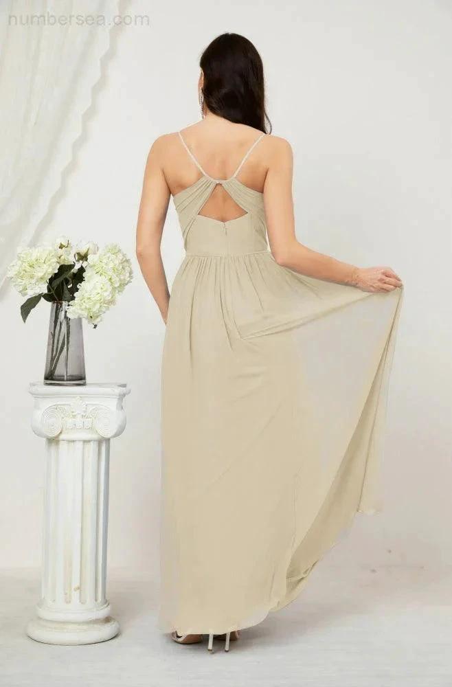 ZapDress  Neck Bridesmaid Dresses Chiffon Long Spaghetti A-line Formal Prom Gown for Wedding Party Evening 2801 (ZD16961)