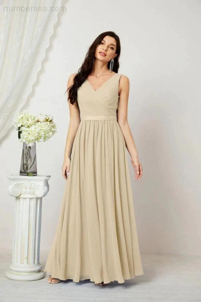 Women's Chiffon Long Bridesmaid Dresses A line Sleeveless Formal Prom Gown for Evening Party Homecoming Dresses 2808 (ZD16947)