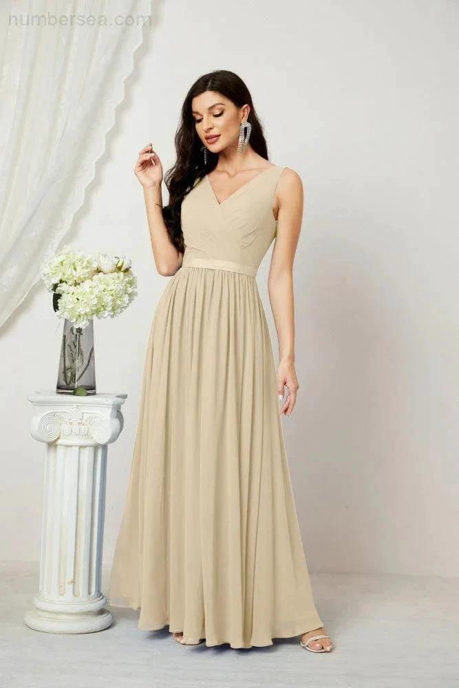 Women's Chiffon Long Bridesmaid Dresses A line Sleeveless Formal Prom Gown for Evening Party Homecoming Dresses 2808 (ZD16947)