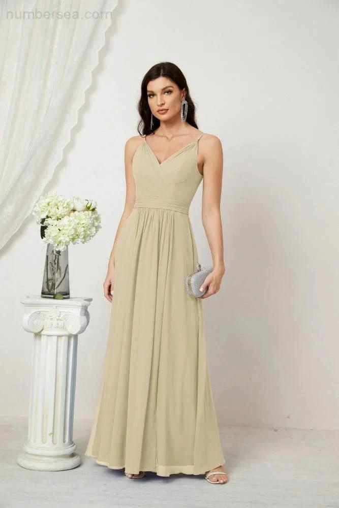 ZapDress Chiffon V-Neck Bridesmaid Dress Spaghetti Strap Long Formal Party Prom Gowns with Slit 28010 (ZD17028)
