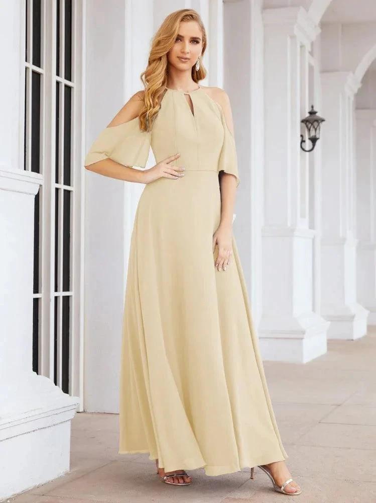 Numbersea Cold Shoulder Bridesmaid Dresses A-Line Long Formal Evening Gowns 28074 by numbersea